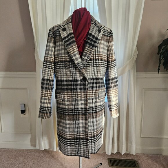 EXPRESS Women/Unisex Winter Coat Wool Blend Size Small Plaid Multi-Color - Picture 1 of 15
